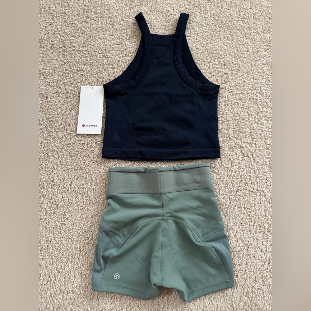 Lululemon Navy Blue Crop Top and Shorts